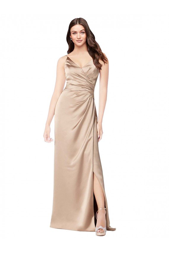 Formal Silky Satin Bridesmaid Dress / Prom Dress with Draped Surplice Bodice Bristol