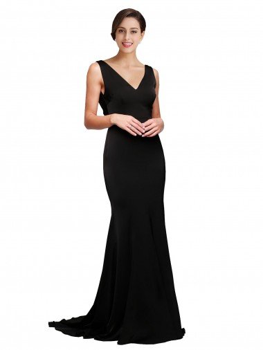 V-Neck Full Length Formal Silky Satin Bridesmaid Dress / Prom Dress with Soft Cowl Neck and Sweep Train Bristol
