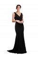 V-Neck Full Length Formal Silky Satin Bridesmaid Dress / Prom Dress with Soft Cowl Neck and Sweep Train Bristol