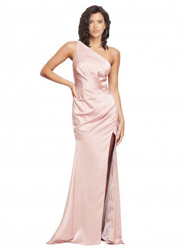 Full Length Ruched Formal Silky Satin Bridesmaid Dress / Prom Dress with Low Back and High Split Bristol