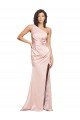 Full Length Ruched Formal Silky Satin Bridesmaid Dress / Prom Dress with Low Back and High Split Bristol