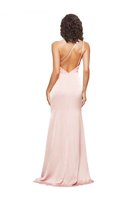 Full Length Ruched Formal Silky Satin Bridesmaid Dress / Prom Dress with Low Back and High Split Bristol