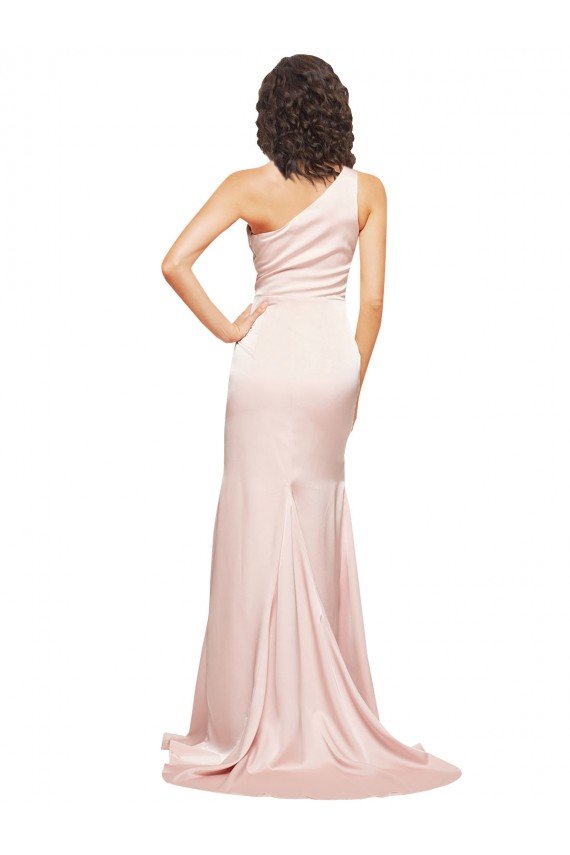 Full Length One Shoulder Long Formal Silky Satin Bridesmaid Dress / Prom Dress with High Split Bristol