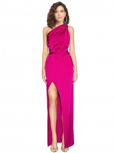 One Shoulder Long Full Length Formal Silky Satin Bridesmaid Dress / Prom Dress with Front Side Split Bristol
