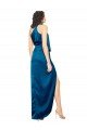 High Halter Neck Formal Silky Satin Bridesmaid Dress / Prom Dress with Sash Overlay and Side Split Bristol