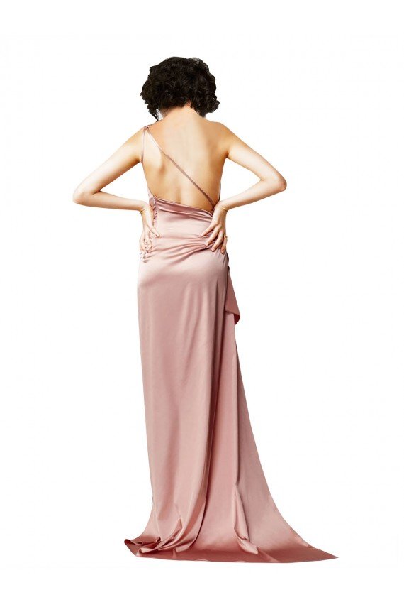 Low Back One Shoulder Full Length Formal Silky Satin Bridesmaid Dress / Prom Dress Bristol