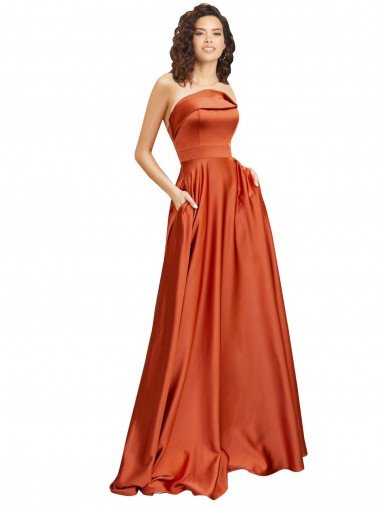 Strapless Sweep Train Formal Silky Satin Bridesmaid Dress / Prom Dress with Pleats Bristol