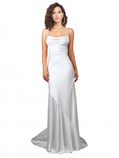 Simple Lace Up Back Cowl Neck Long Sweep Train Silky Satin Beach Wedding Dress Bristol