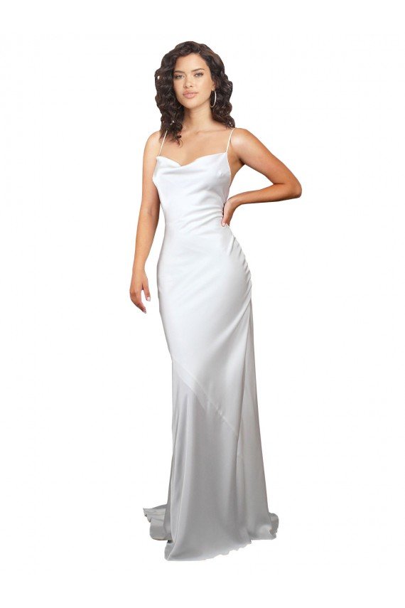 Simple Sweep Train Low Back Tie Cowl Neck Long Silky Satin Beach Wedding Dress Bristol