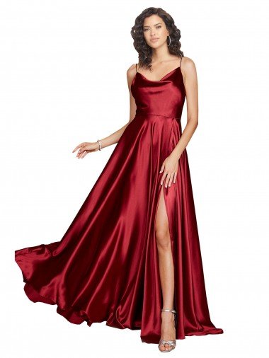 Cowl Neckline Long Formal Silky Satin Bridesmaid Dress / Prom Dress with Spaghetti Straps Bristol
