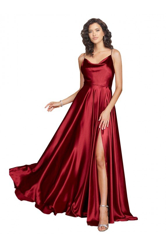 Cowl Neckline Long Formal Silky Satin Bridesmaid Dress / Prom Dress with Spaghetti Straps Bristol