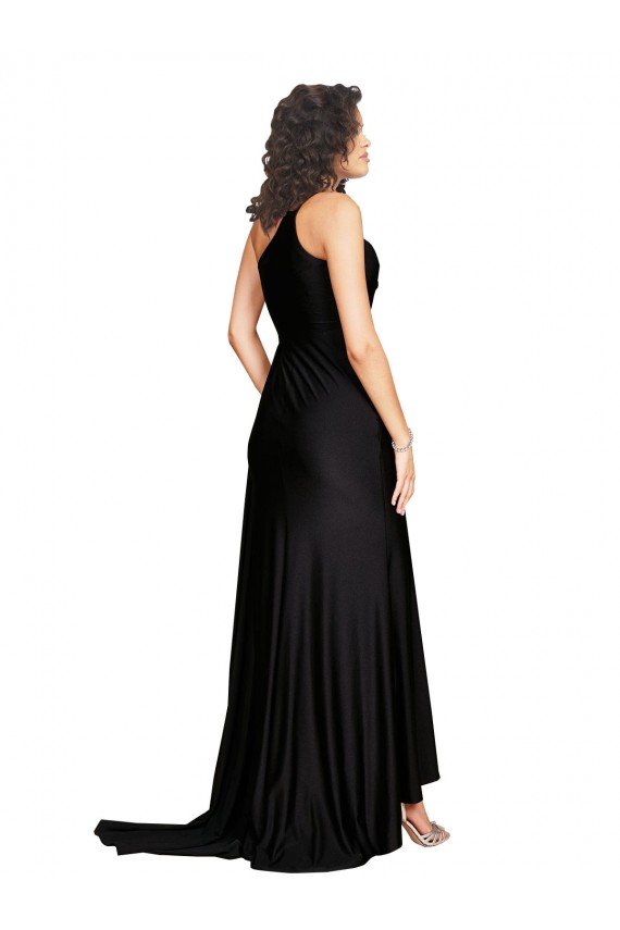 Floor Length One Shoulder Formal Silky Satin Bridesmaid Dress / Prom Dress with Side Slit Bristol