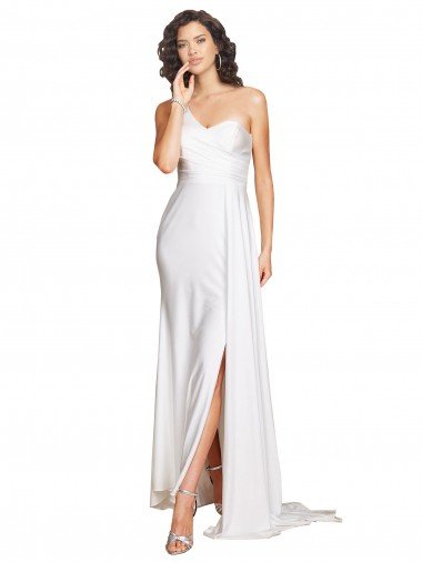 One Shoulder Floor Length Silky Satin Wedding Dress with Side Slit Bristol