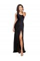 Full Length One Shoulder Ruffled Long Formal Silky Satin Bridesmaid Dress / Prom Dress with High Slit Bristol