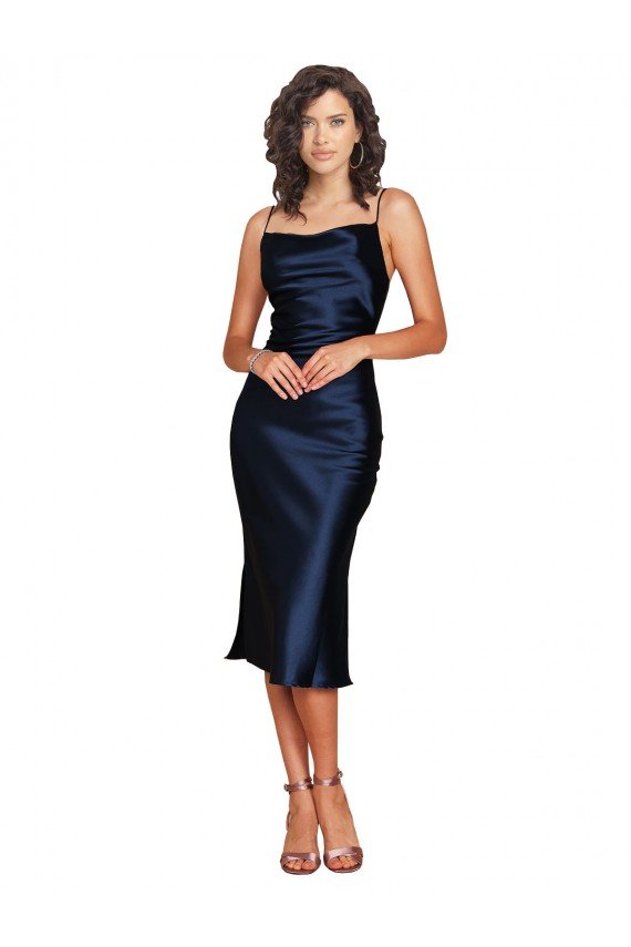 Cocktail Length Sleeveless Spaghetti Straps Cowl Neckline Formal Silky Satin Bridesmaid Dress / Prom Dress Bristol