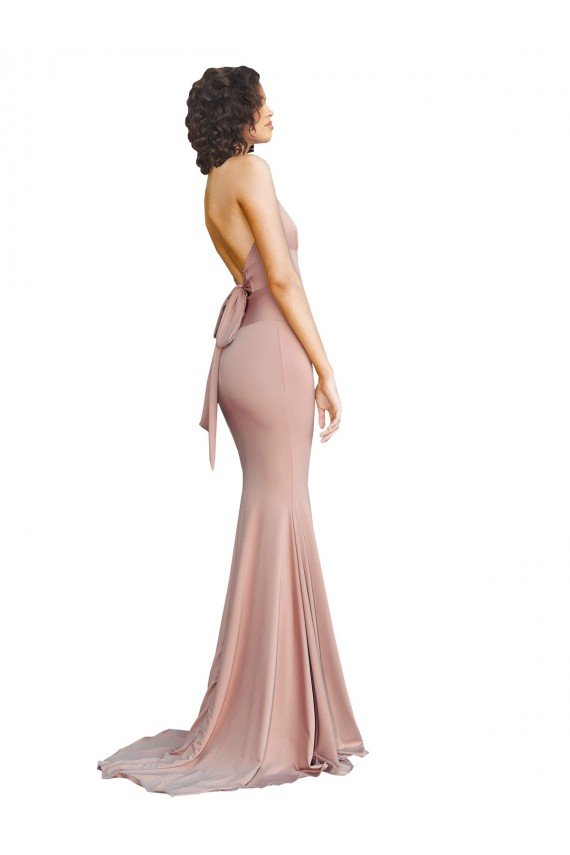 Deep V-Neck Mermaid Low Back Long Formal Spandex Bridesmaid Dress / Prom Dress Bristol