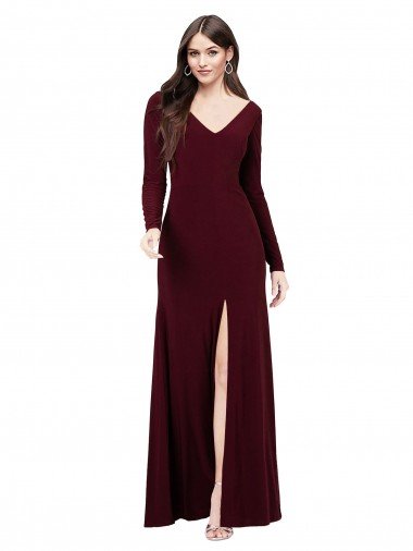 Long Sleeves Spandex Bridesmaid Gown with Front Slit Bristol