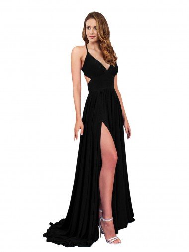 High Slit Open Back Long Formal Spandex Bridesmaid Dress / Prom Dress with Lined Crossover Bust Bristol