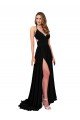 High Slit Open Back Long Formal Spandex Bridesmaid Dress / Prom Dress with Lined Crossover Bust Bristol