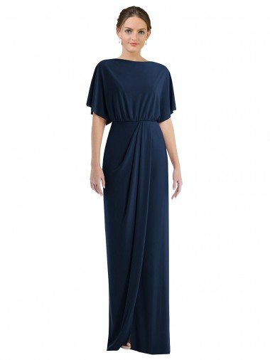 Open Back Short Sleeves Draped Tulip Skirt Maxi Spandex Bridesmaid Dress / Prom Dress Bristol