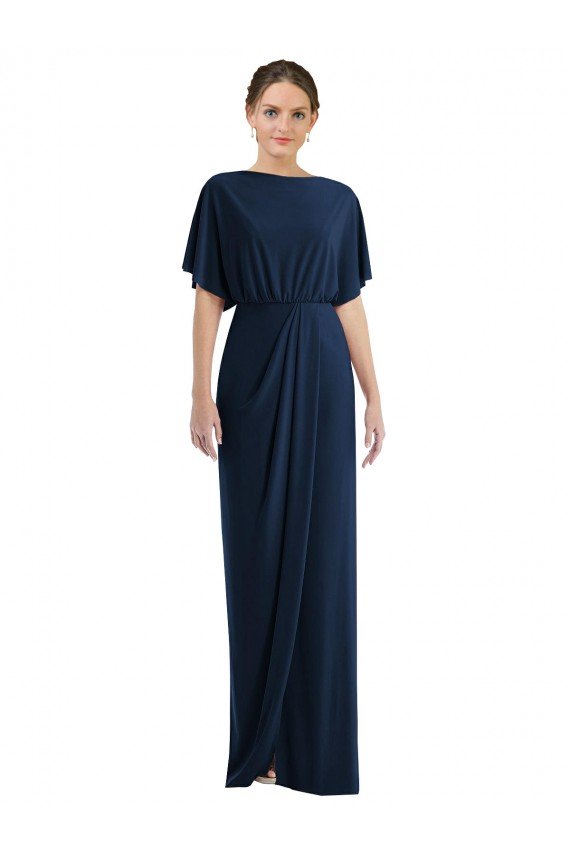 Open Back Short Sleeves Draped Tulip Skirt Maxi Spandex Bridesmaid Dress / Prom Dress Bristol