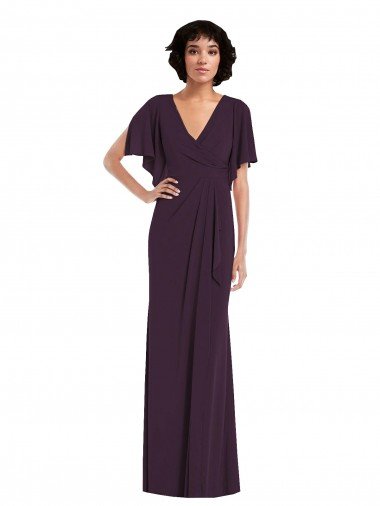 Faux Wrap Split Sleeves Formal Maxi Spandex Bridesmaid Dress / Prom Dress with Cascade Skirt Bristol
