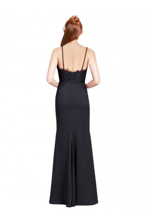 Long Chiffon Bridesmaid Dress / Prom Dress with Lace Bodice and Curved V-Neckline Bristol