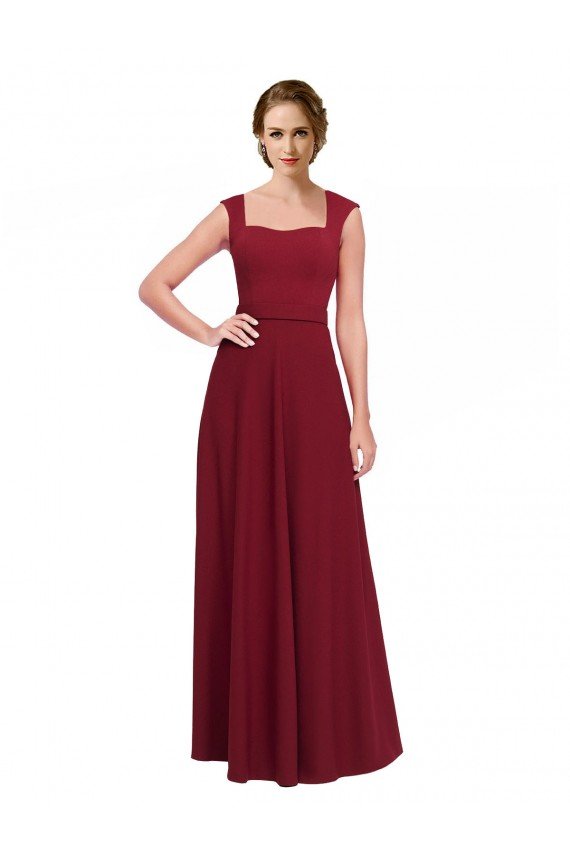 Square Neck Subtle Cap Sleeeves Crepe Bridesmaid Dress / Prom Dress Bristol