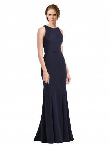 High Neck Sheath Long Crepe Bridesmaid Dress / Prom Dress Bristol