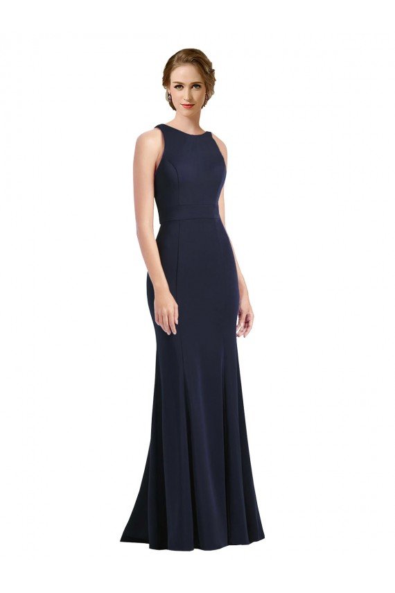 High Neck Sheath Long Crepe Bridesmaid Dress / Prom Dress Bristol