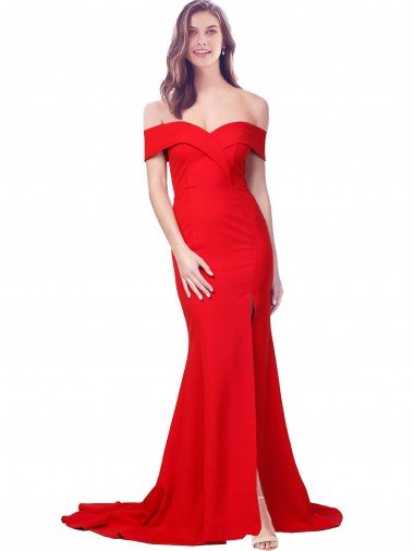 Criss Cross Full Length Long Formal Crepe Bridesmaid Dress / Prom Dress with Side Split Bristol