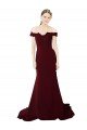 Full Length Off the Shoulder Formal Crepe Bridesmaid Dress / Prom Dress with Lace On Bodice and Back Bristol