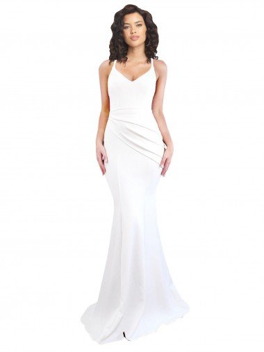 Fishtail Shape Spaghetti Straps Open Back Formal Crepe Bridesmaid Dress / Prom Dress with Ruffles Bristol