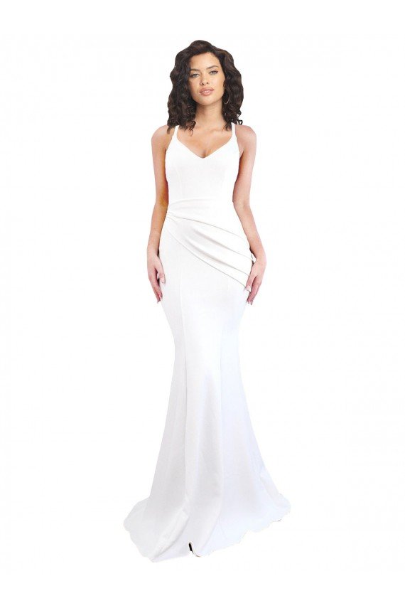 Fishtail Shape Spaghetti Straps Open Back Formal Crepe Bridesmaid Dress / Prom Dress with Ruffles Bristol