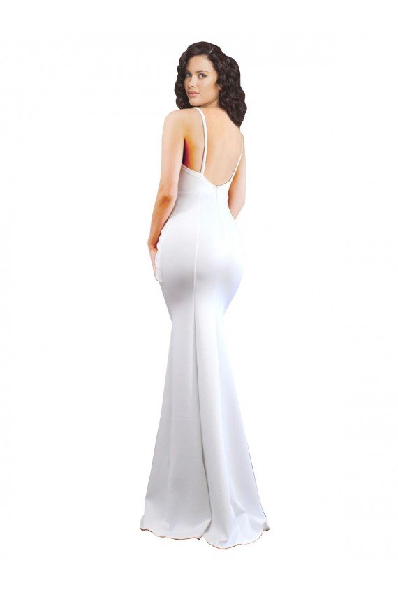 Fishtail Shape Spaghetti Straps Open Back Formal Crepe Bridesmaid Dress / Prom Dress with Ruffles Bristol