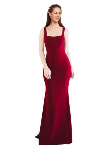 Square Neckline and Backline Fitted Formal Crepe Bridesmaid Dress / Prom Dress Bristol
