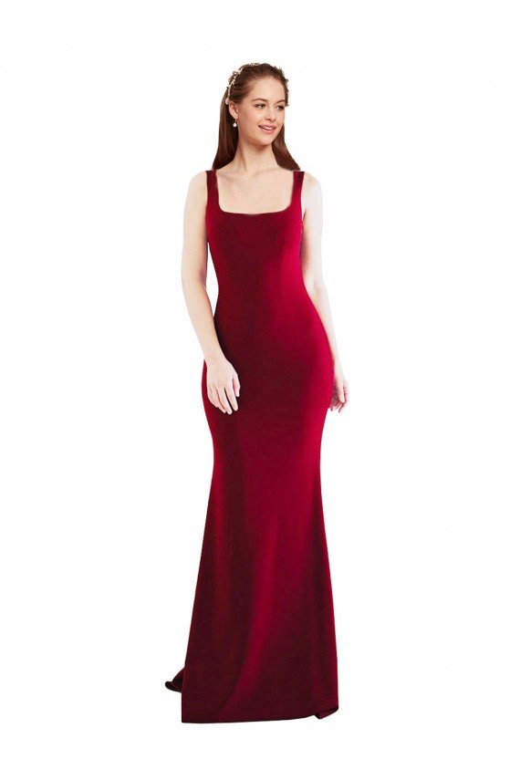 Square Neckline and Backline Fitted Formal Crepe Bridesmaid Dress / Prom Dress Bristol
