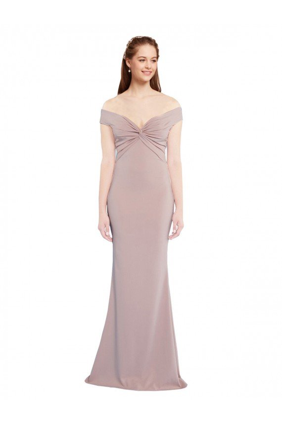 Knotted Off the Shoulder Formal Crepe Bridesmaid Dress / Prom Dress with Cut-Out Back Bristol