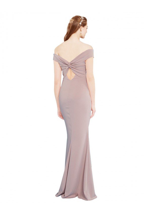 Knotted Off the Shoulder Formal Crepe Bridesmaid Dress / Prom Dress with Cut-Out Back Bristol