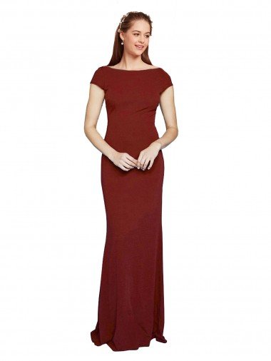 Cap Sleelves Mermaid Formal Crepe Bridesmaid Dress / Prom Dress Keyhole Back Bristol