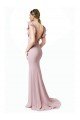 Low V-Back Long Mermaid Crepe Bridesmaid Dress / Prom Dress with Ruffled Sleeves Bristol
