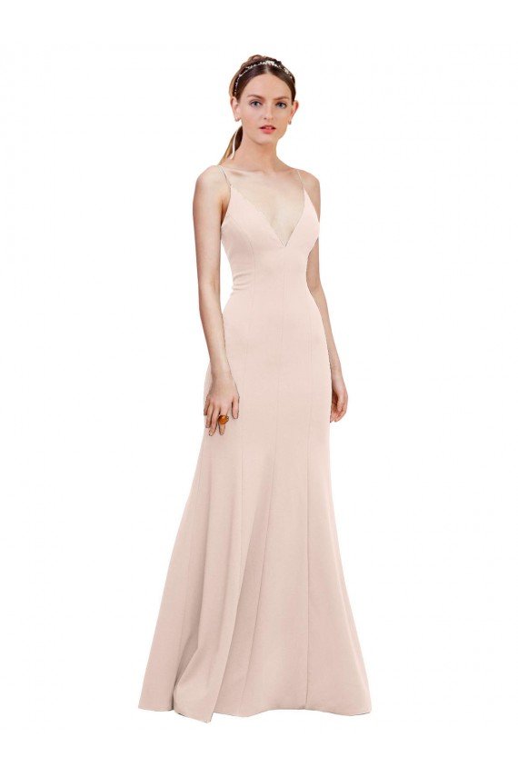 Deep V-Neck and Back Long Formal Crepe Bridesmaid Dress / Prom Dress Bristol