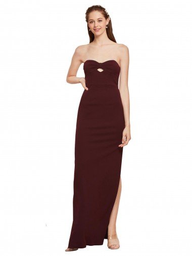 Twisted Strapless Keyhole Long Formal Crepe Bridesmaid Dress / Prom Dress with Slit Bristol
