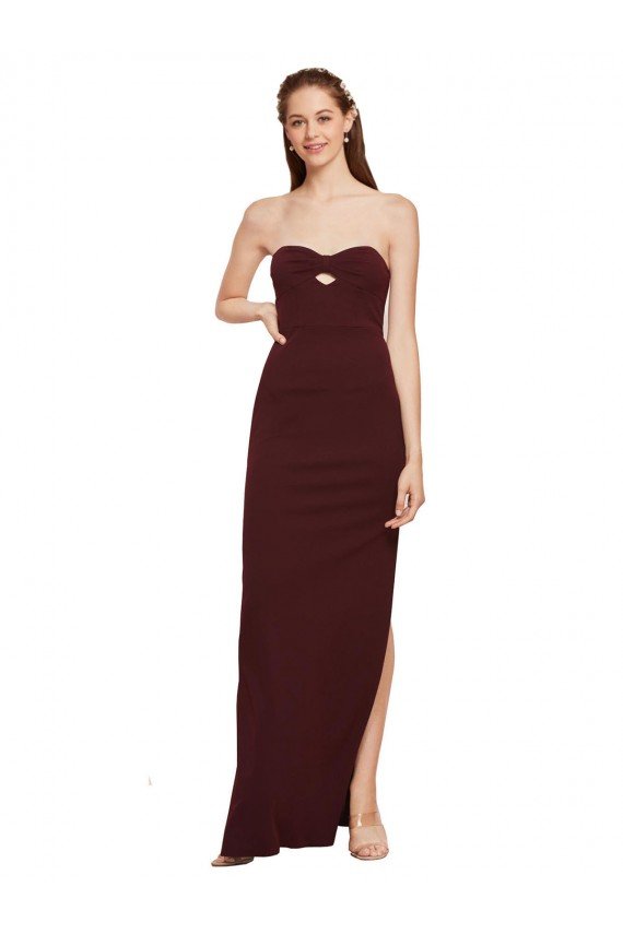 Twisted Strapless Keyhole Long Formal Crepe Bridesmaid Dress / Prom Dress with Slit Bristol