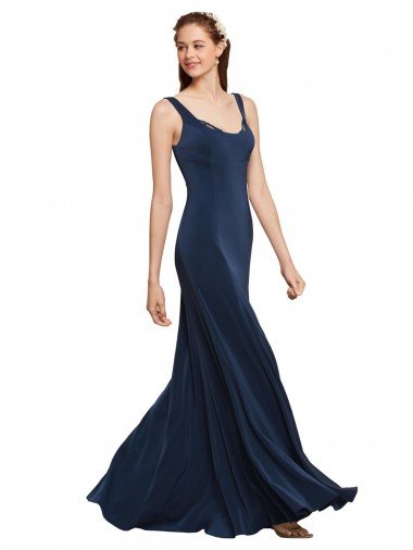 Fit and Flare Long Formal Crepe Bridesmaid Dress / Prom Dress with Round Neck Bristol