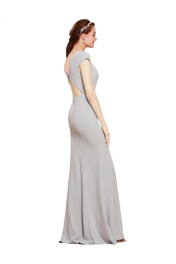 Fit and Flare Long Formal Crepe Bridesmaid Dress / Prom Dress with Tie Open Back Bristol