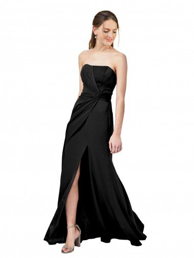 Strapless Fit and Flare Long Formal Crepe Bridesmaid Dress / Prom Dress with Knot and Slit Bristol