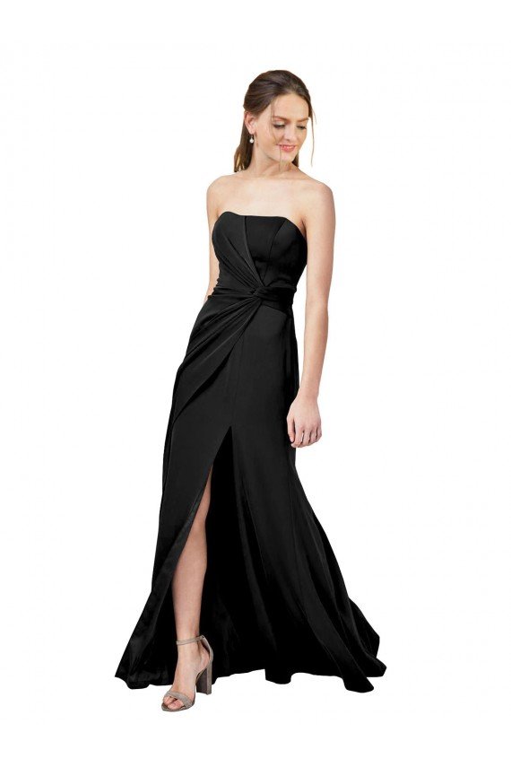 Strapless Fit and Flare Long Formal Crepe Bridesmaid Dress / Prom Dress with Knot and Slit Bristol