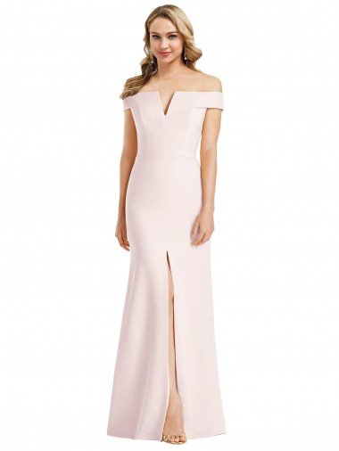 Off the Shoulder Notch Trumpet Formal Crepe Bridesmaid Dress / Prom Dress with Front Slit Bristol