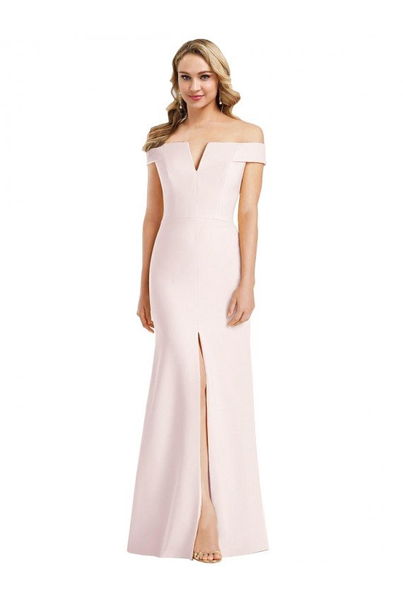 Off the Shoulder Notch Trumpet Formal Crepe Bridesmaid Dress / Prom Dress with Front Slit Bristol